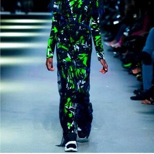 Burberry Graphic Black and Green Long Sleeve top with Mandarin Collar